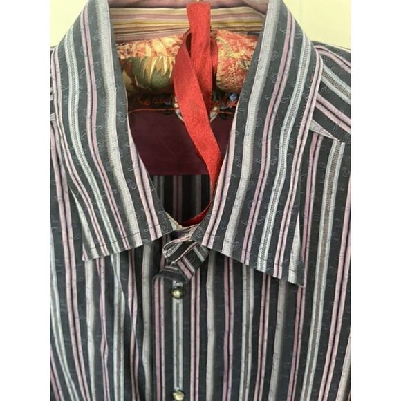 Robert Graham Men’s Classic Button Down Striped Shirt  Sz XL Flip Cuff Purple - Picture 2 of 12